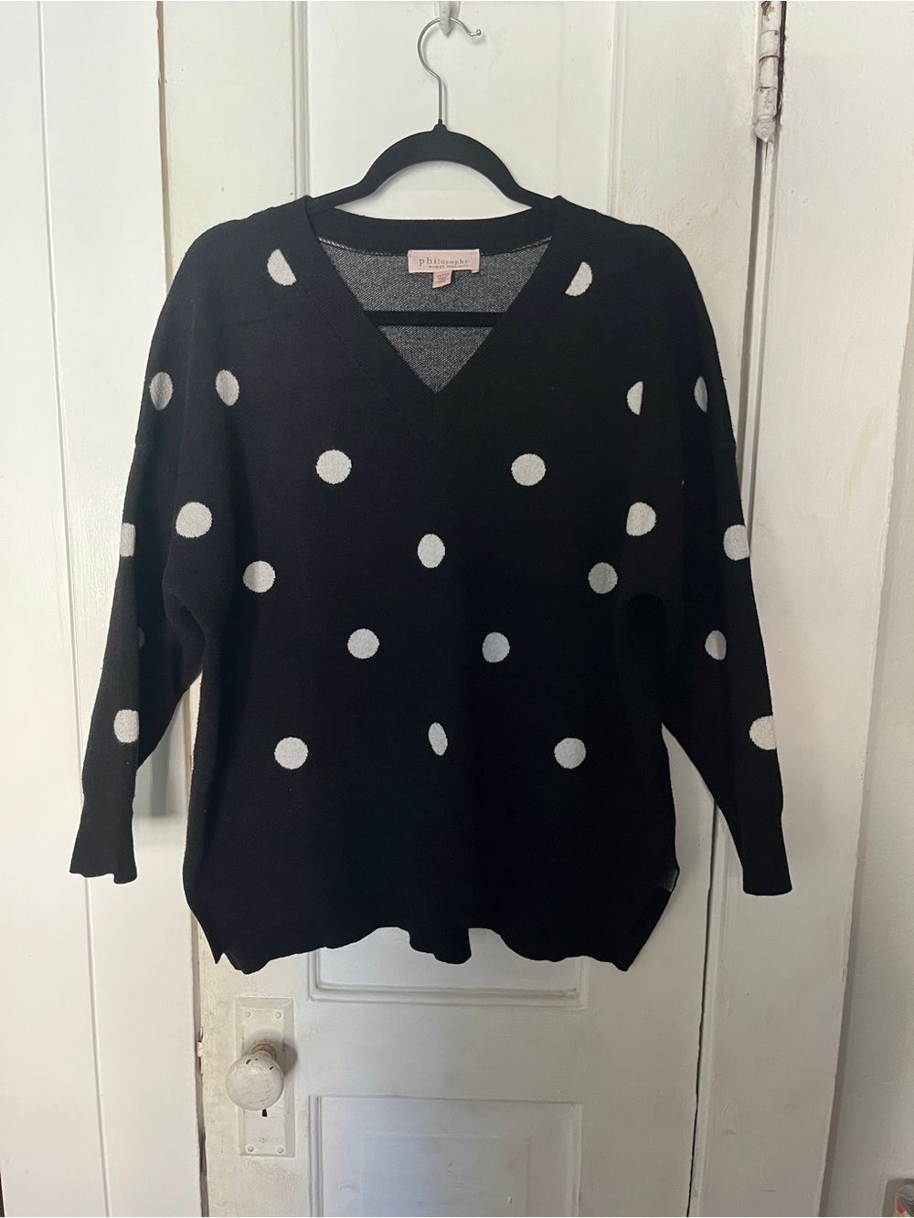 Philosophy Black V-Neck Polka Dot Sweater